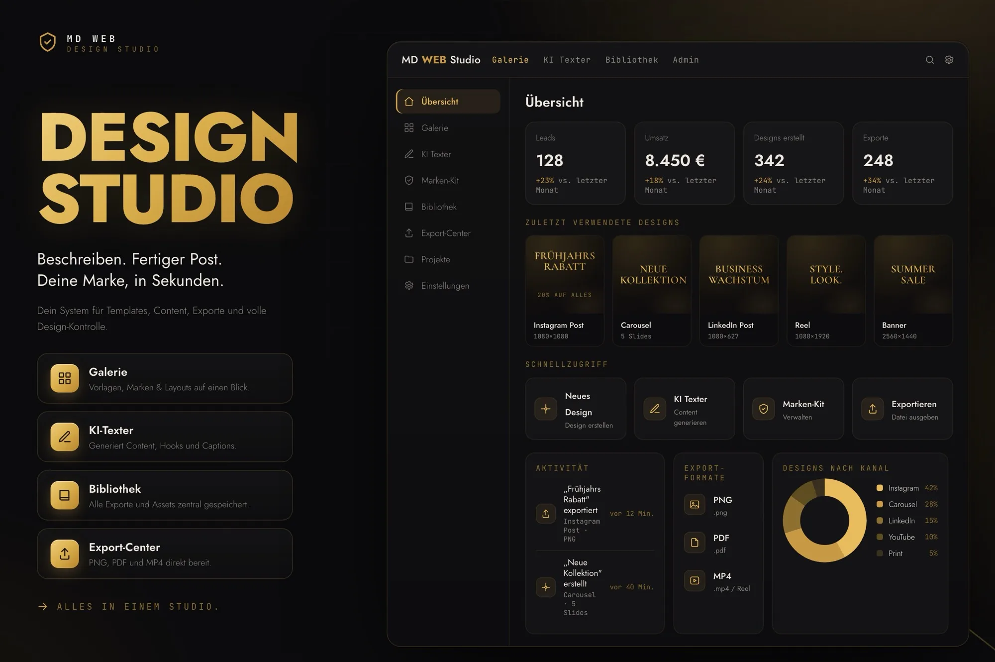 Design Studio Content Cockpit — Templates, KI-Texter, Bibliothek und Export-Center in einem System